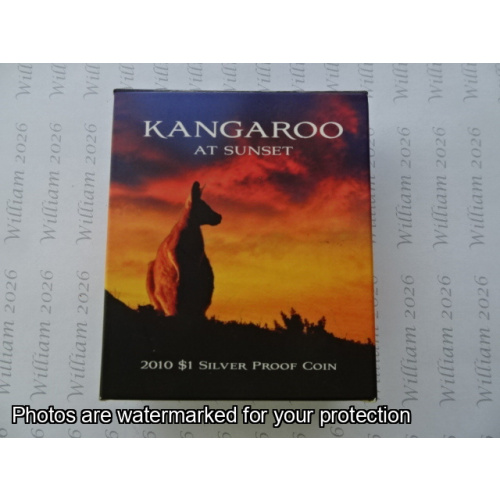 2010 Kangaroo at Sunset $1 Silver proof coin