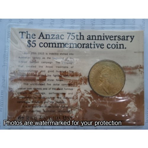 1990 ANZAC 75th Anniversary $5 commemorative coin
