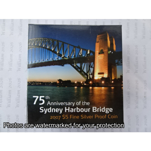 2005 $5 Fine Silver Proof Coin Sydney Harbour Bridge