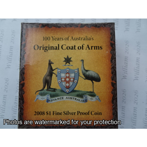 2008 $1 Fine Silver Australia's Original Coat of Arms 1908-1912