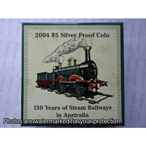 2004 $5 Silver Proof 150 Years of Steam Railways in Aust