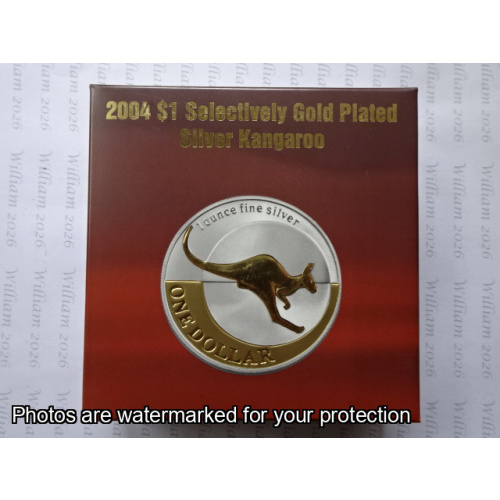 2004 $1 Selectively Gold Plated Silver Kangaroo